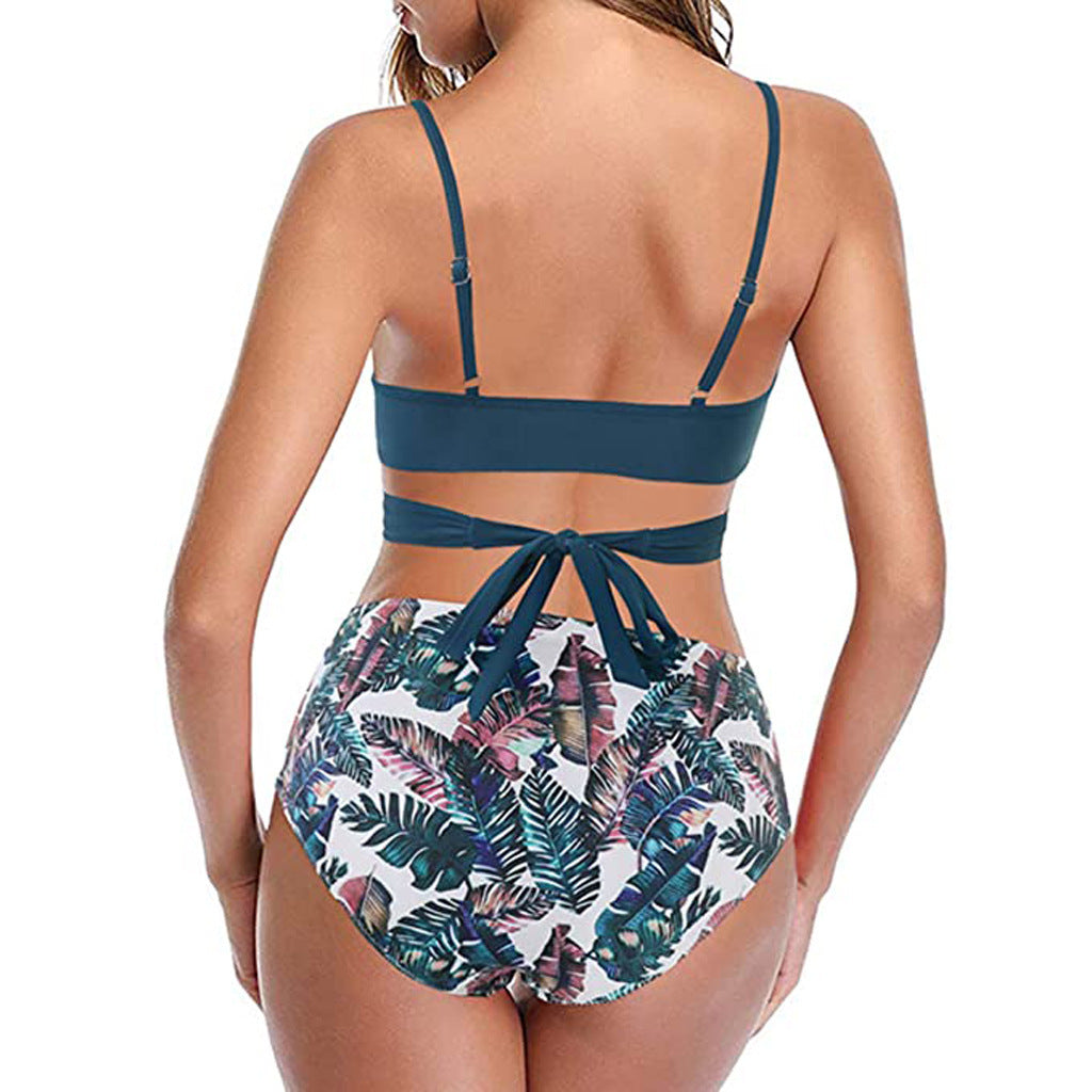 Women's Two Piece Bikini With High Waist Animal Print Bottoms