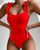 Women's One Piece Swimsuit with Ruffled Sleeves and Sweetheart Neck