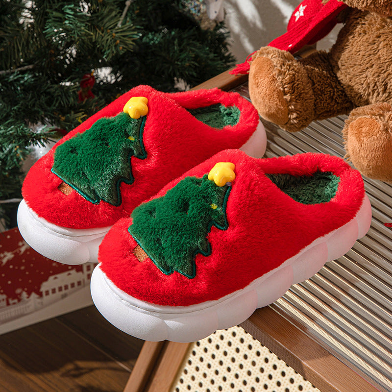 Ultra Plush and Soft Christmas Tree House Slippers with Traction Soles