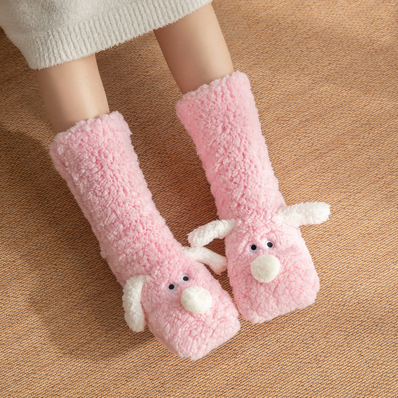 Soft and Thick White Winter Socks with Cute Dog Ears