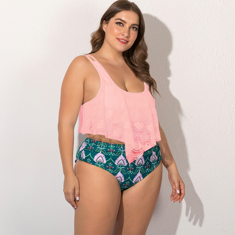 Hoge taille van dames plus zes bikini met kanten top