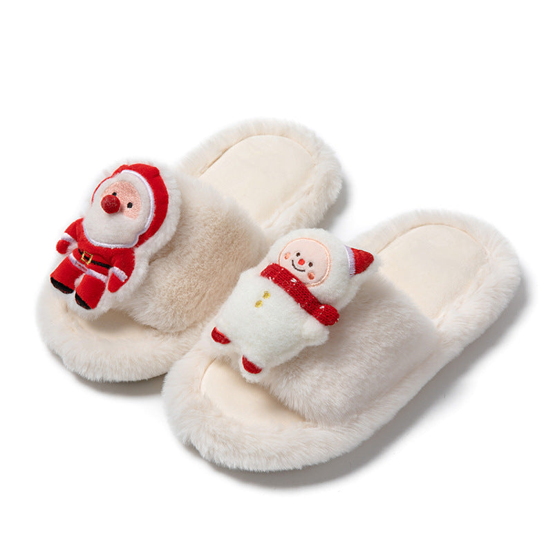 Soft Fleece Lined 3D Santa House Slippers with Open Toe