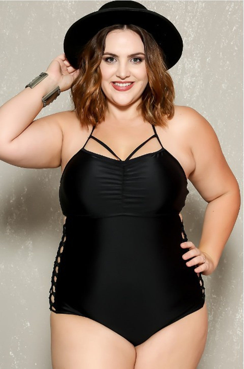 Women's Plus Size One Piece Swimsuit with Side Cutouts