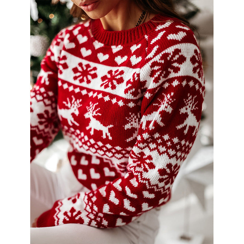 Soft and Warm Christmas Sweater with White and Red Patterning