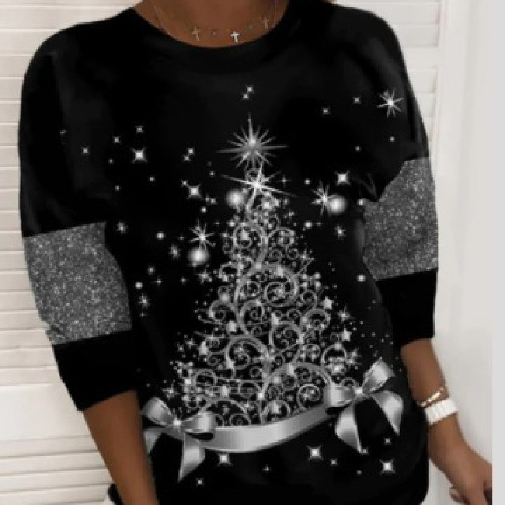 Sophisticated Christmas Black and White Sweater with Sparkly Tree