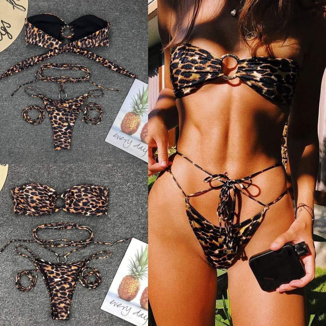 Women's Two Piece Animal Print Strappy Bikini Set