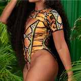 Women's One Piece Mixed Animal Print Short Sleeve Swimsuit