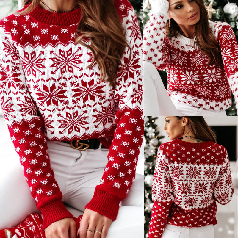 Soft and Warm Christmas Sweater with White and Red Patterning