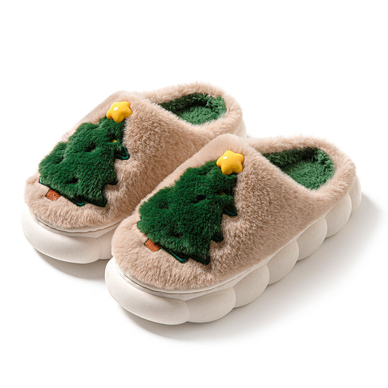 Ultra Plush and Soft Christmas Tree House Slippers with Traction Soles