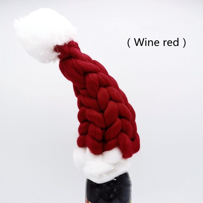 Christmas Braided Heavy Yarn Santa Hat Wine Bottle Topper in Assorted Colors