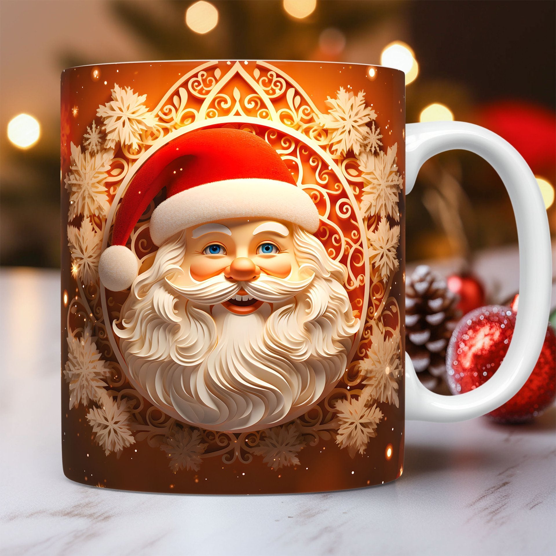 Christmas Op Art 3D Illusion Santa Claus Ceramic Coffee Mug in Assorted Colors