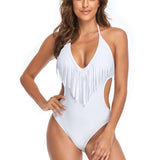 Women’s One Piece Swimsuit with Tassels and Side Cutouts