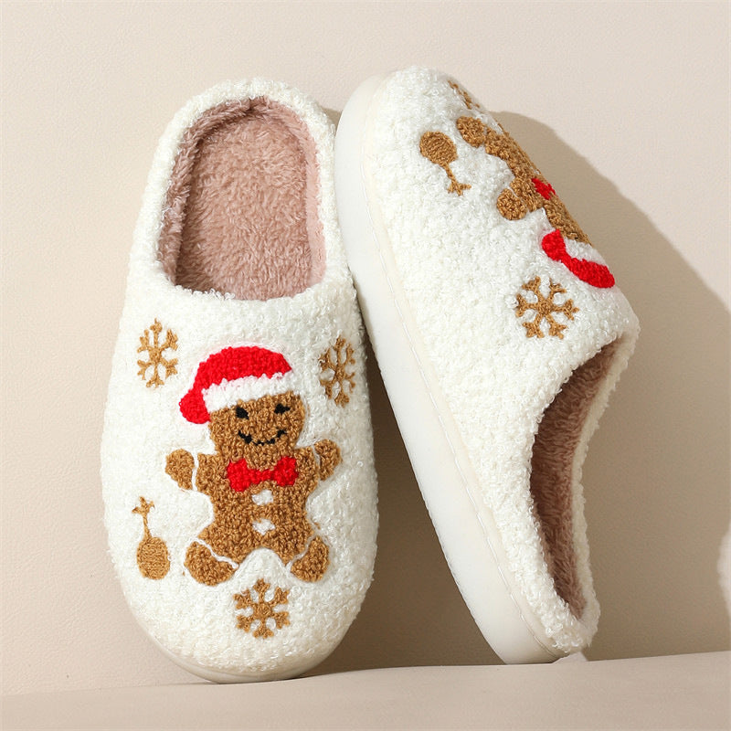 Super Soft Gingerbread Man Fleece Lined Slip On House Shoes