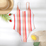 Women’s One Piece Orange and Red Vertical Stripe Swimsuit