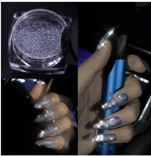 Women's Starry Night Nail Powder in Black with Silver Glitter