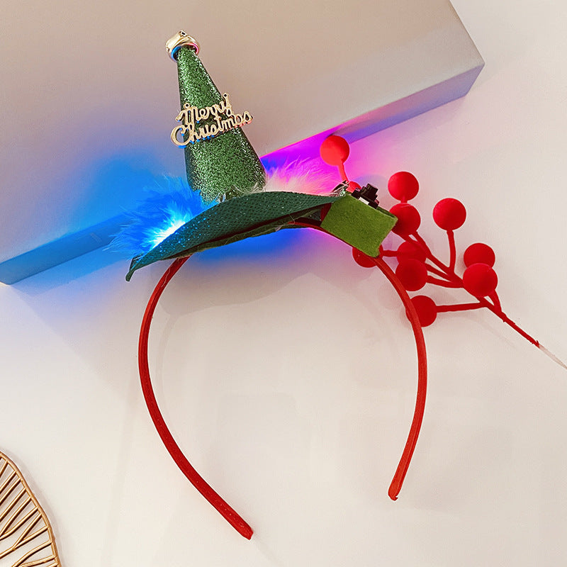 Christmas Tree Headband Hat with LED String Lights