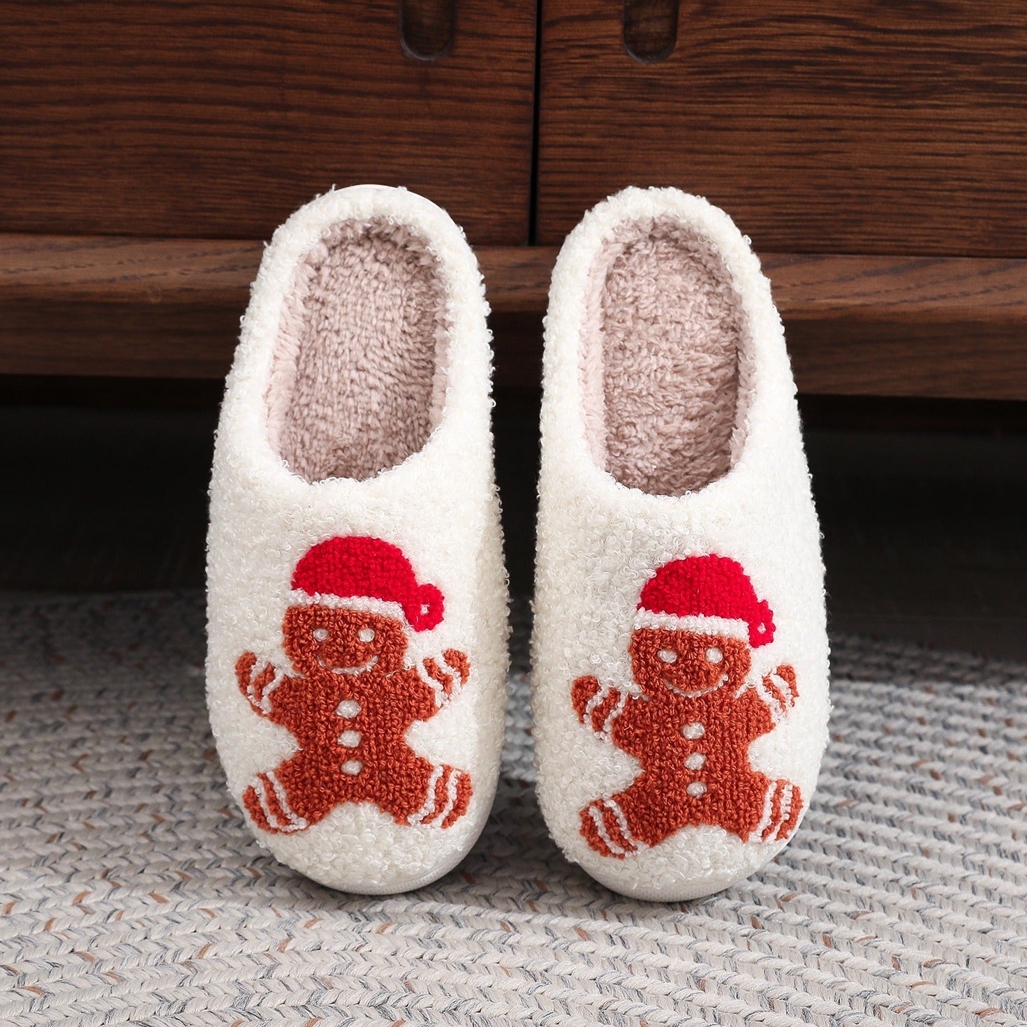 Ultra Soft Fleece Closed Toe Slip On Gingerbread House Shoes