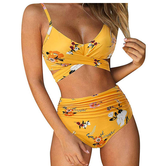 Women's Two Piece Bikini With High Waist Animal Print Bottoms