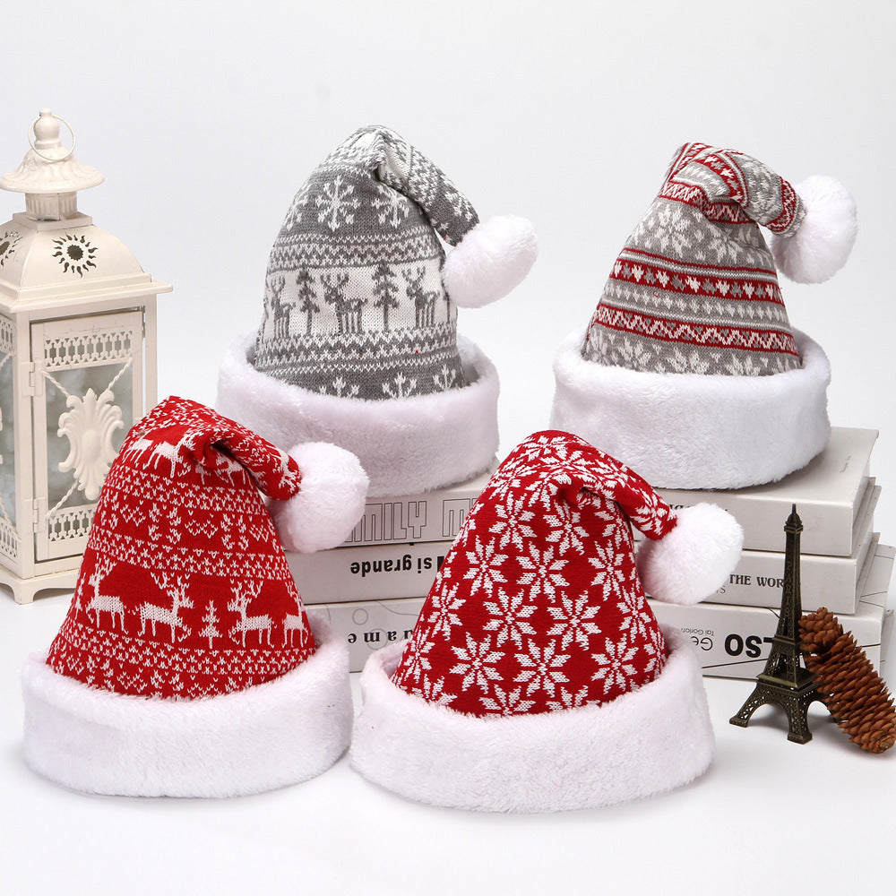 Wintry Patterned Ultra Soft Fleece Christmas Hats with Puffballs