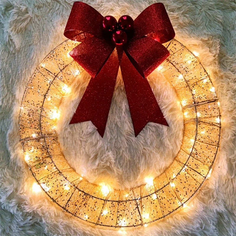 50 Centimeter Christmas Garland with LED Lights and Oversized Bow