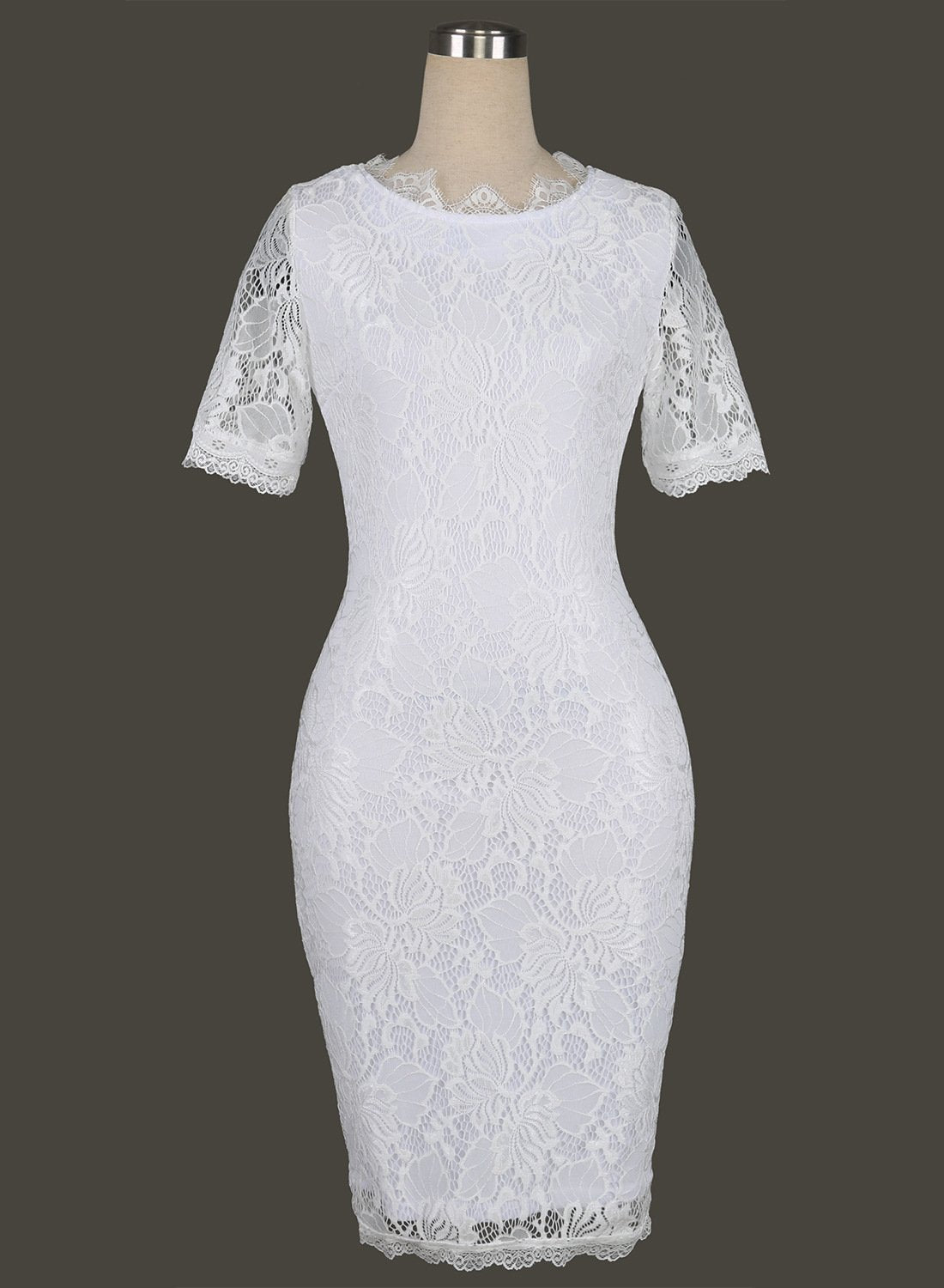 Lace Overlay Scallop Neck Mheath Dress