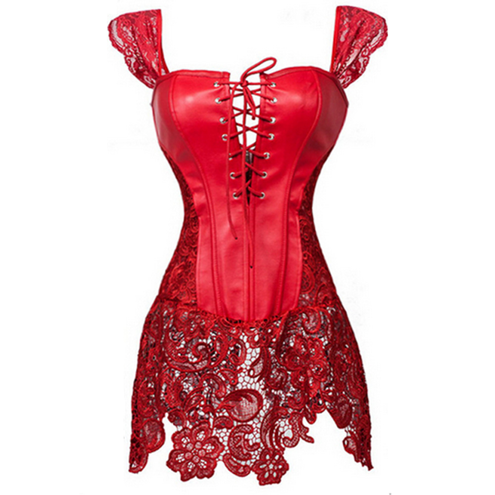 Leathery Lace Skirted Lingerie Corset