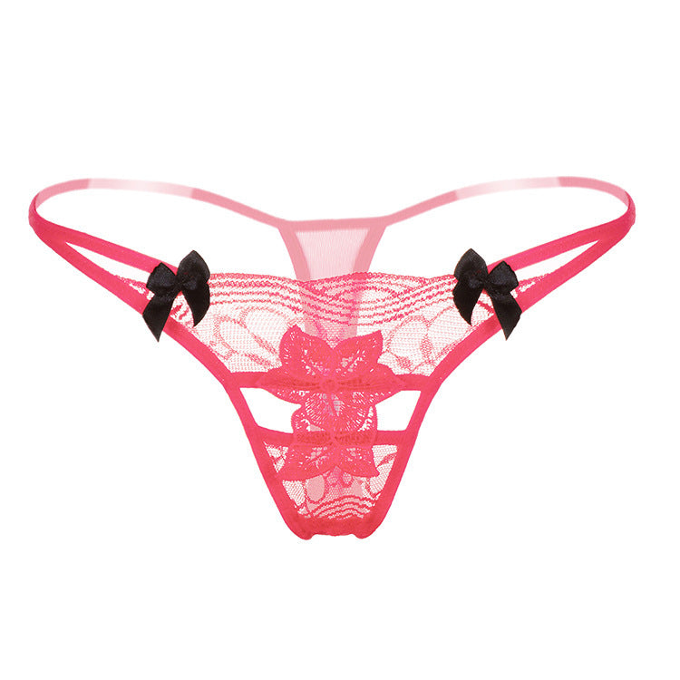 Floral Applique Lace Thong Panty