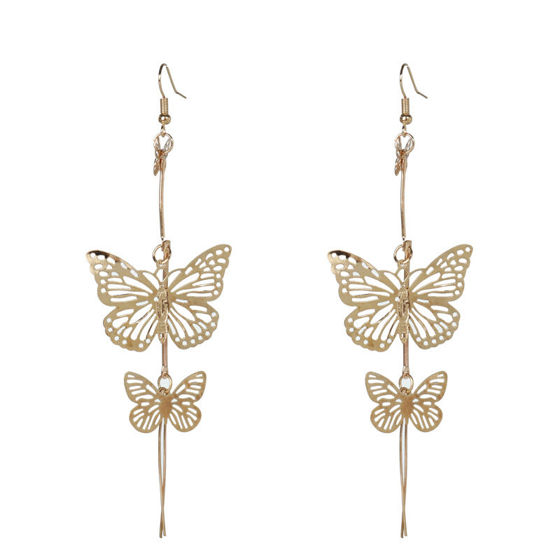 Aretes colgantes de metal con doble mariposa