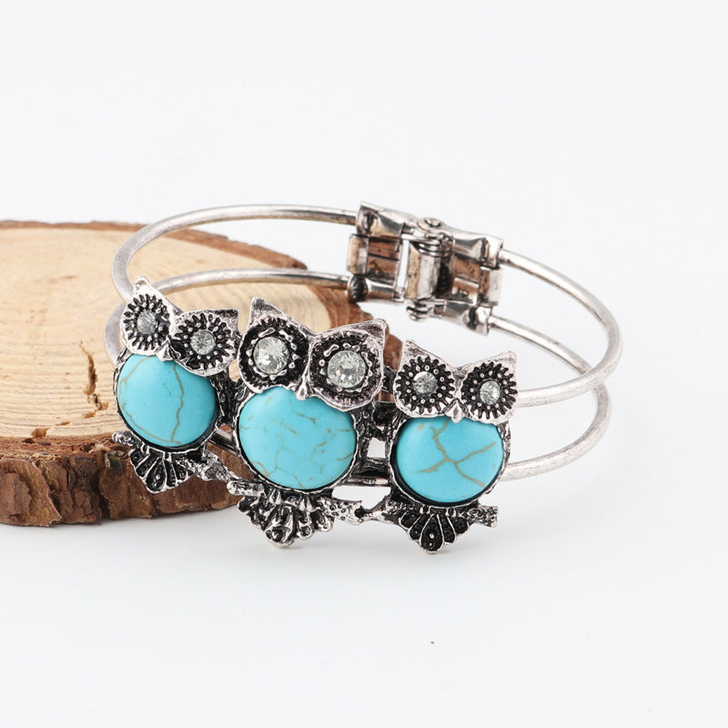 Turquoise Triple Owl Bracelet