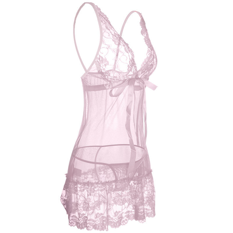 Ruffly Lace Hem Babydoll Lingerie Set