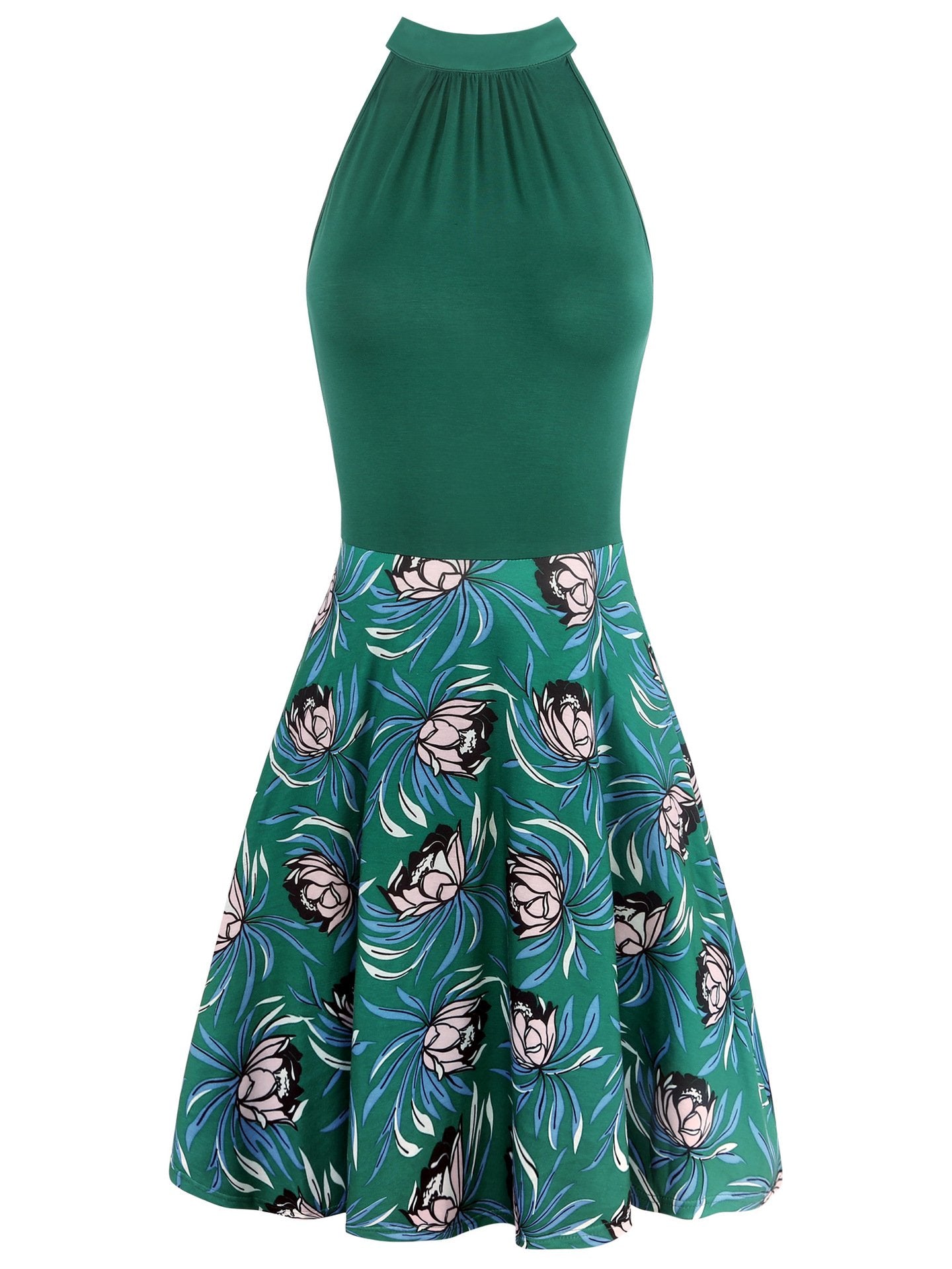 Floral Contrast Mock Halter Dress