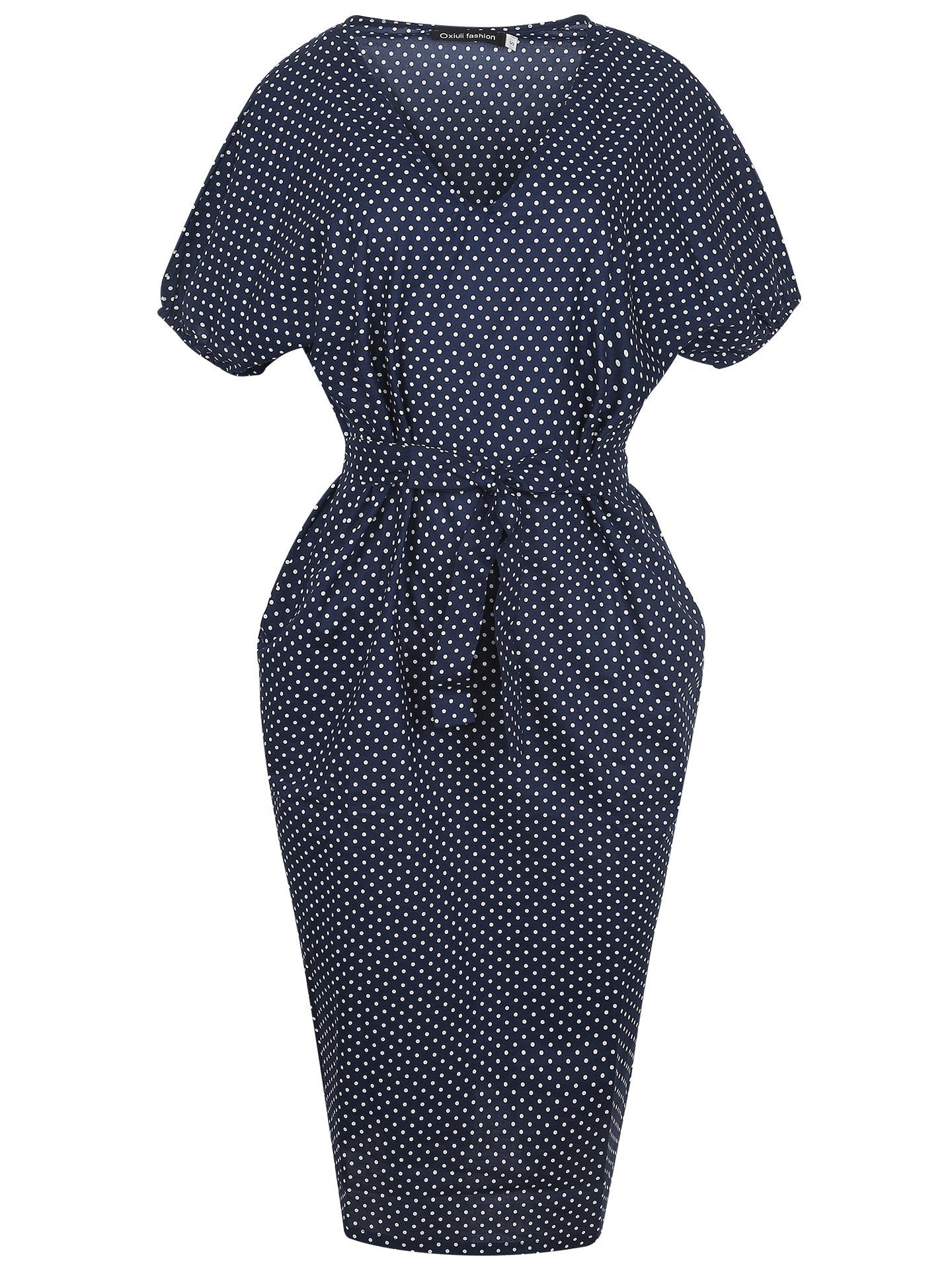 Navy & White Polka Dot Belted Dress