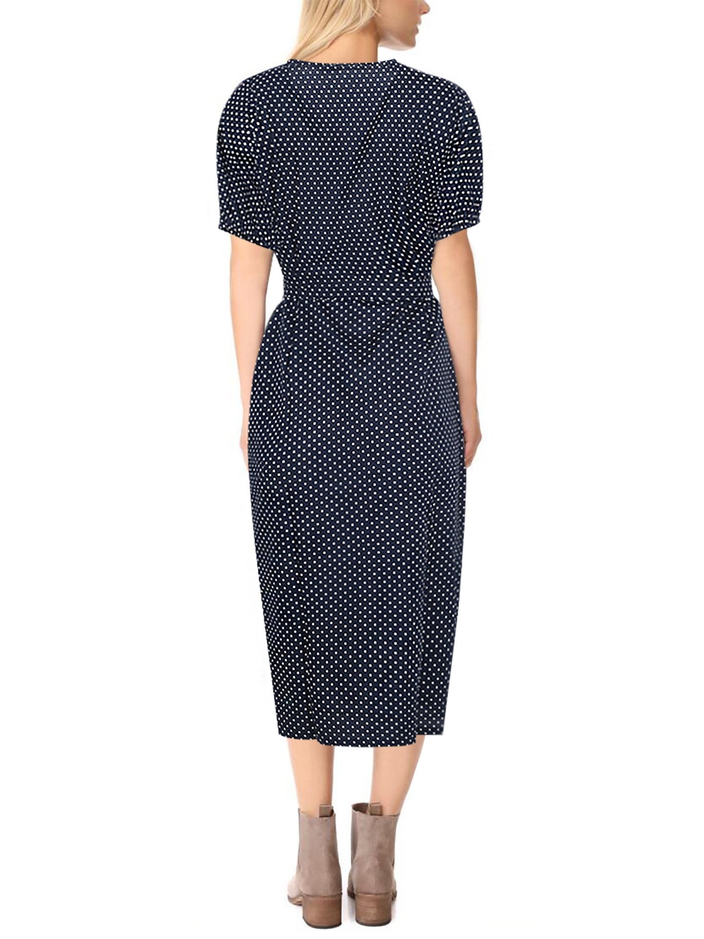 Navy & White Polka Dot Belted Dress