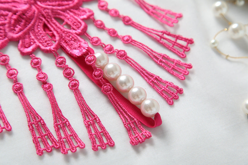 Embroidered Pearls and Tassels Thong - Theone Apparel