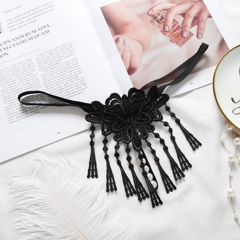 Embroidered Pearls and Tassels Thong - Theone Apparel