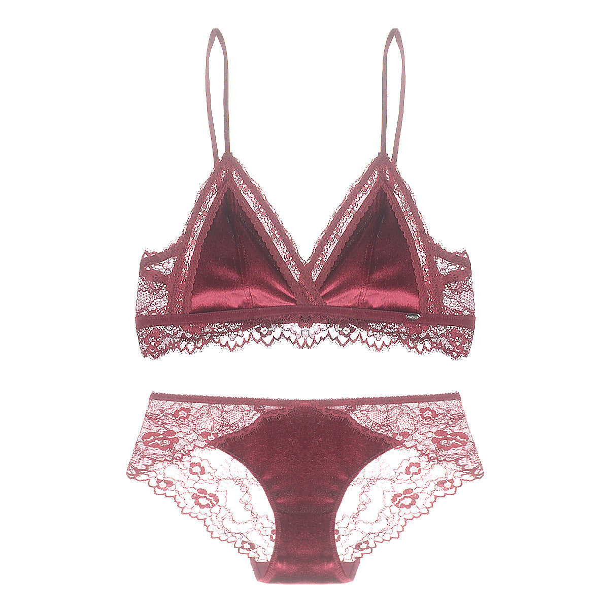 Satiny Lace Triangle Bra and Panty Set