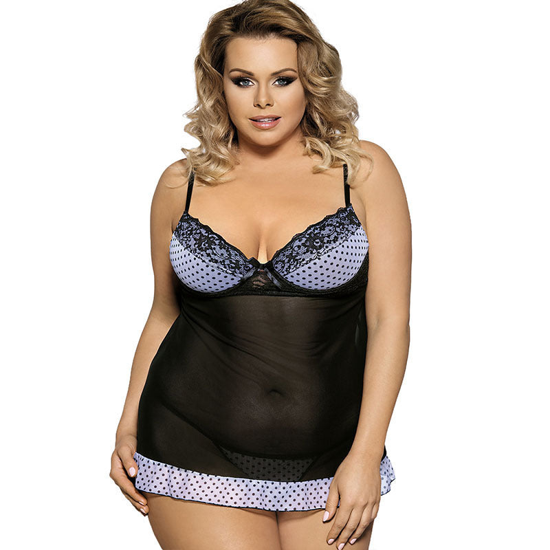 Plus size polka dot & kanten jurk