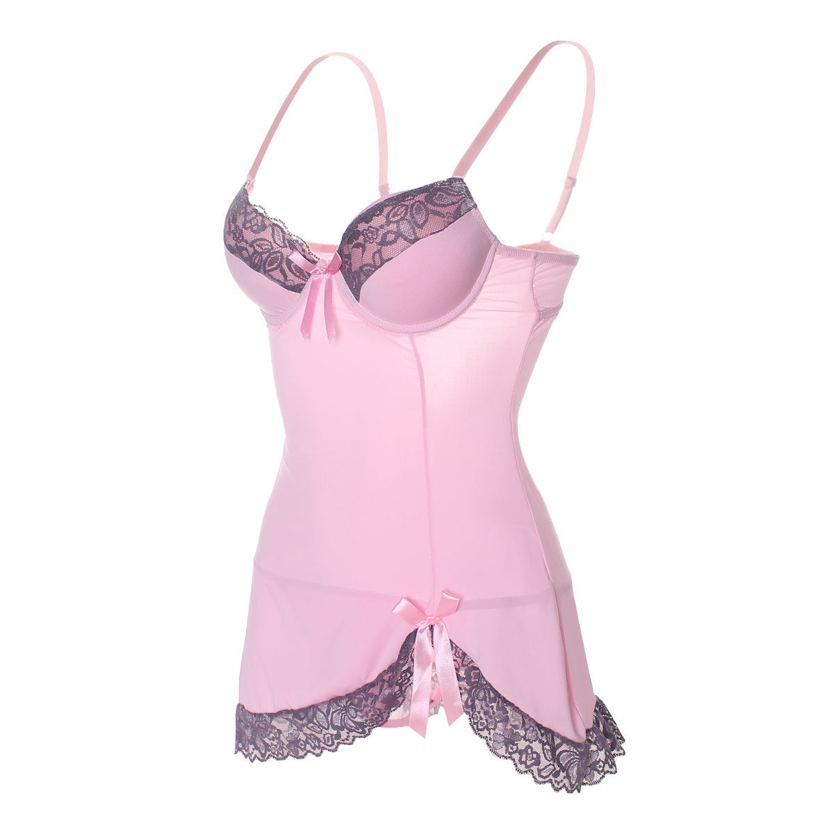 High Slit Bows and Lace Babydoll Set