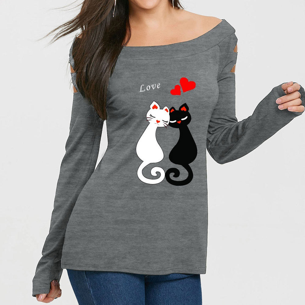 Cutout Scoop Scoop Neck Cat Tee