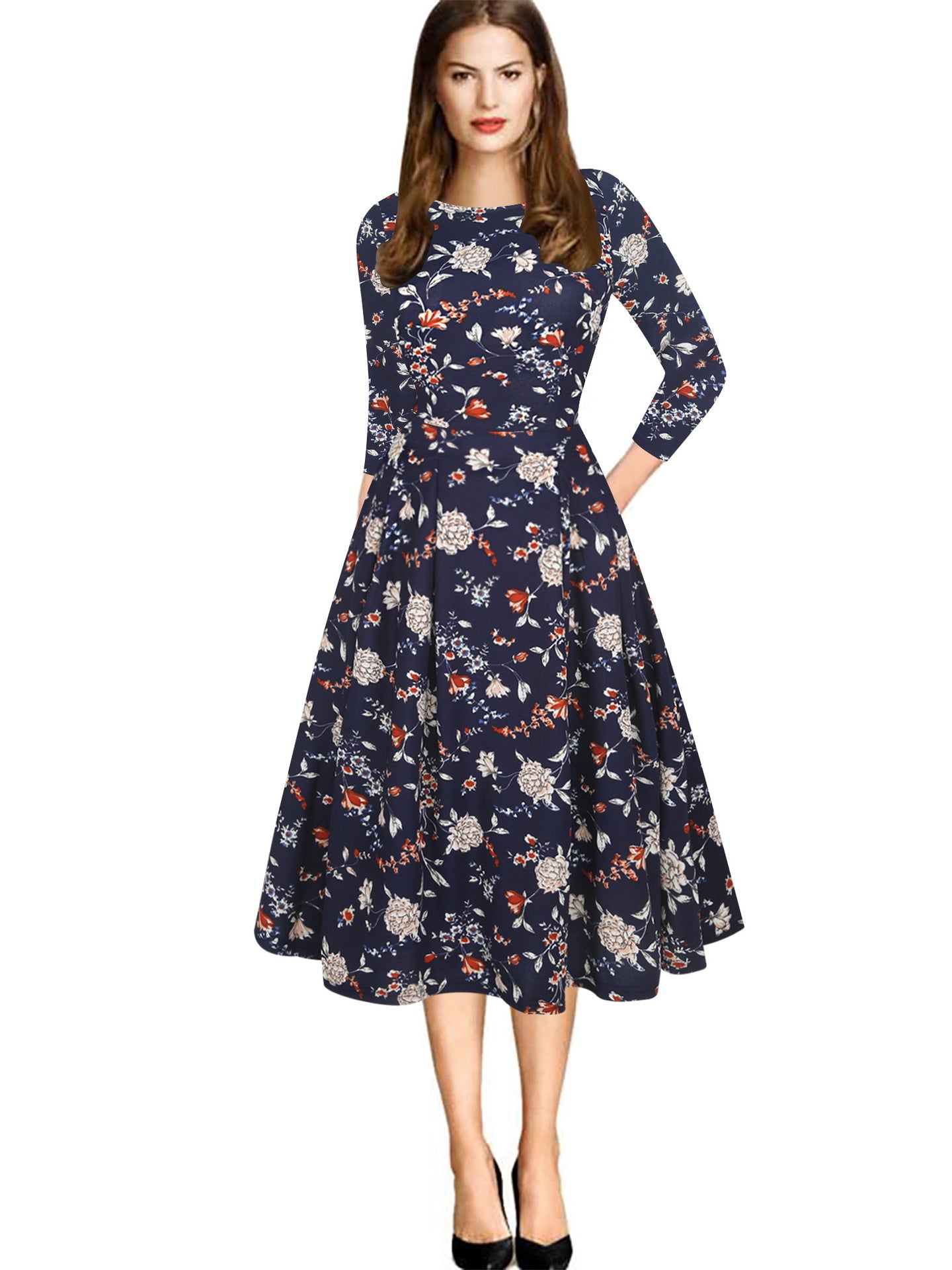 Three-Quarter Sleeve A-Line Dress