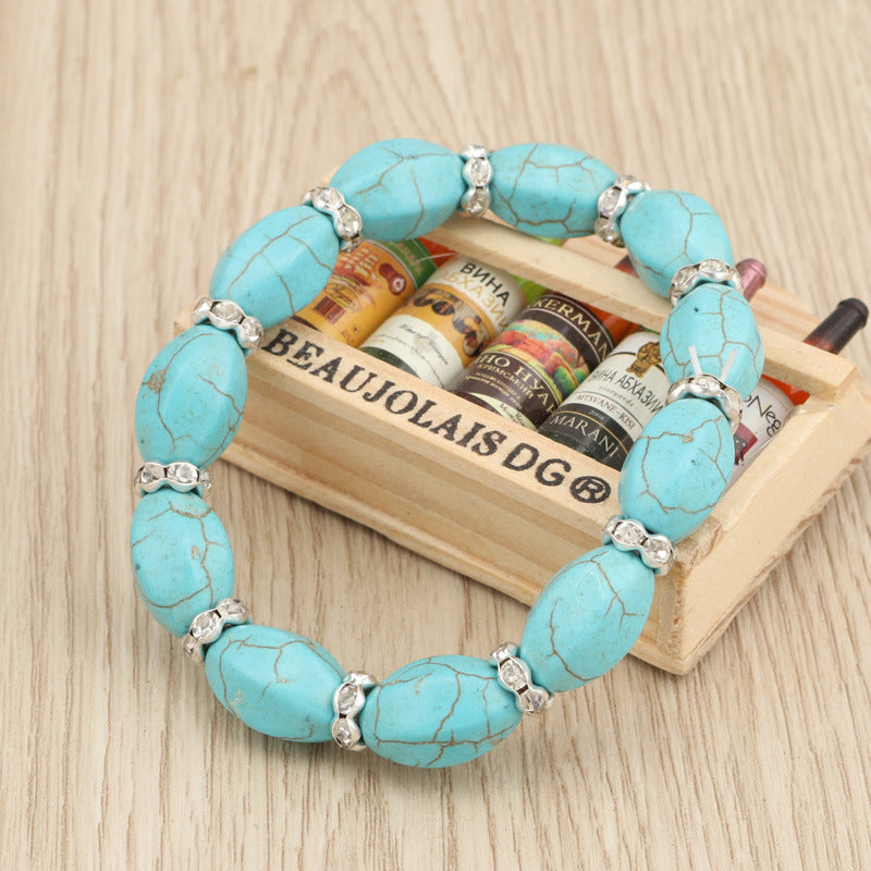 Turquoise Oval Beaded Elastic Bracelet