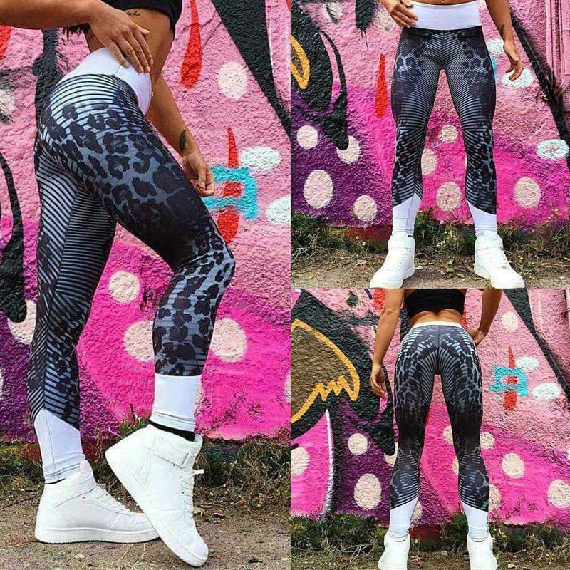 Leggings de ginástica listrada de chita esportiva