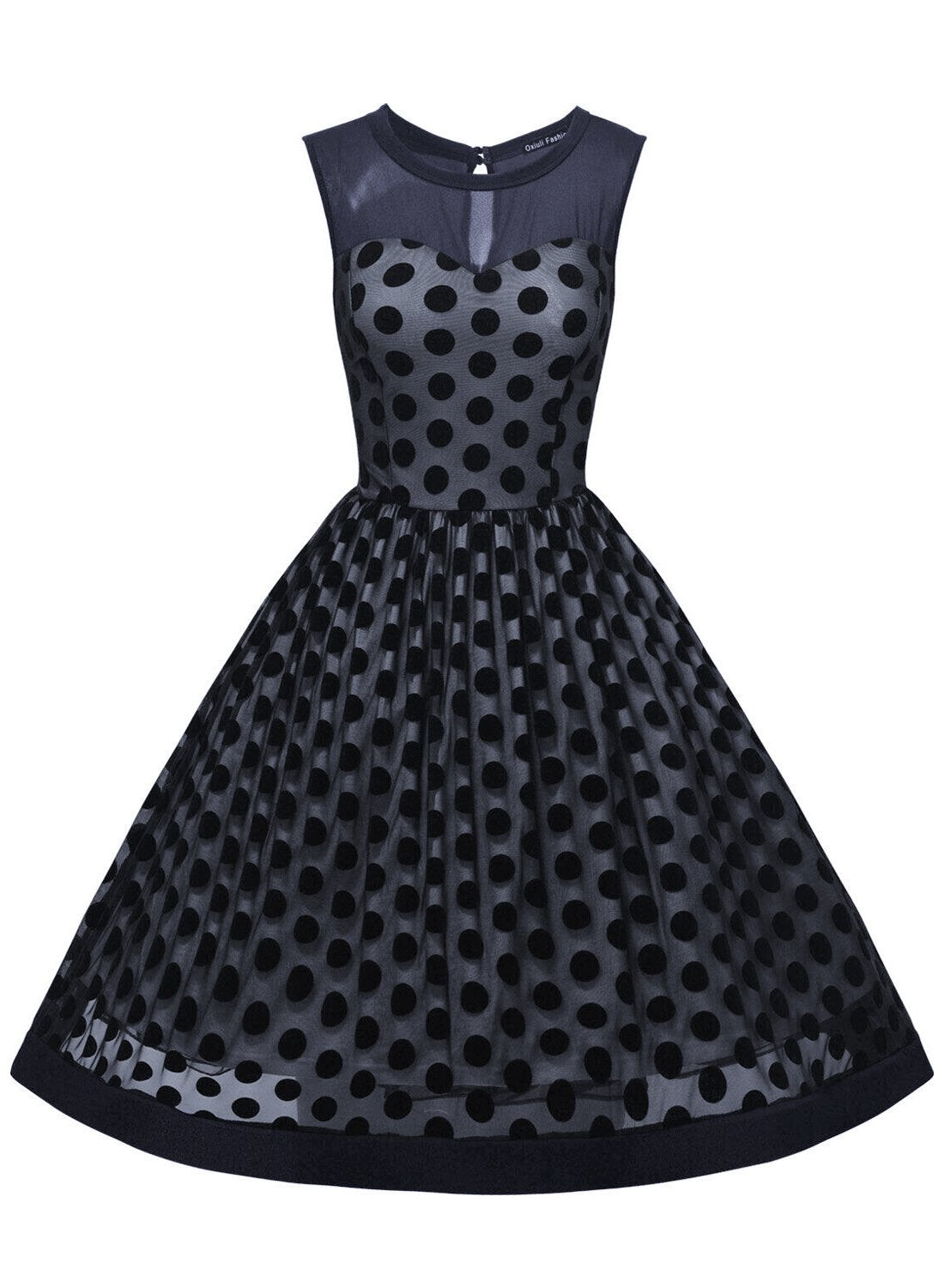 Velvet Polka Dot Sobreposição Vestido sem mangas