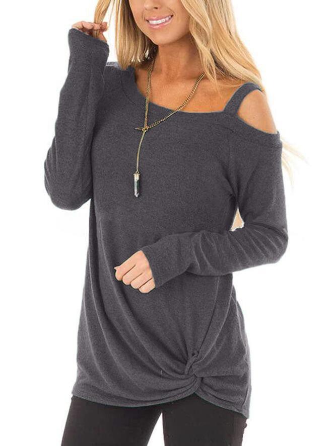 Single Cutout Knot-Hem Knit Top