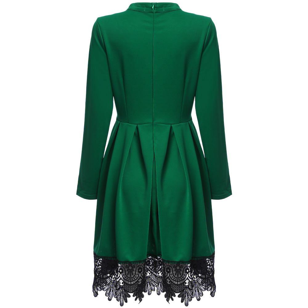 Emerald Lace Hem High Neck Dress - Theone Apparel