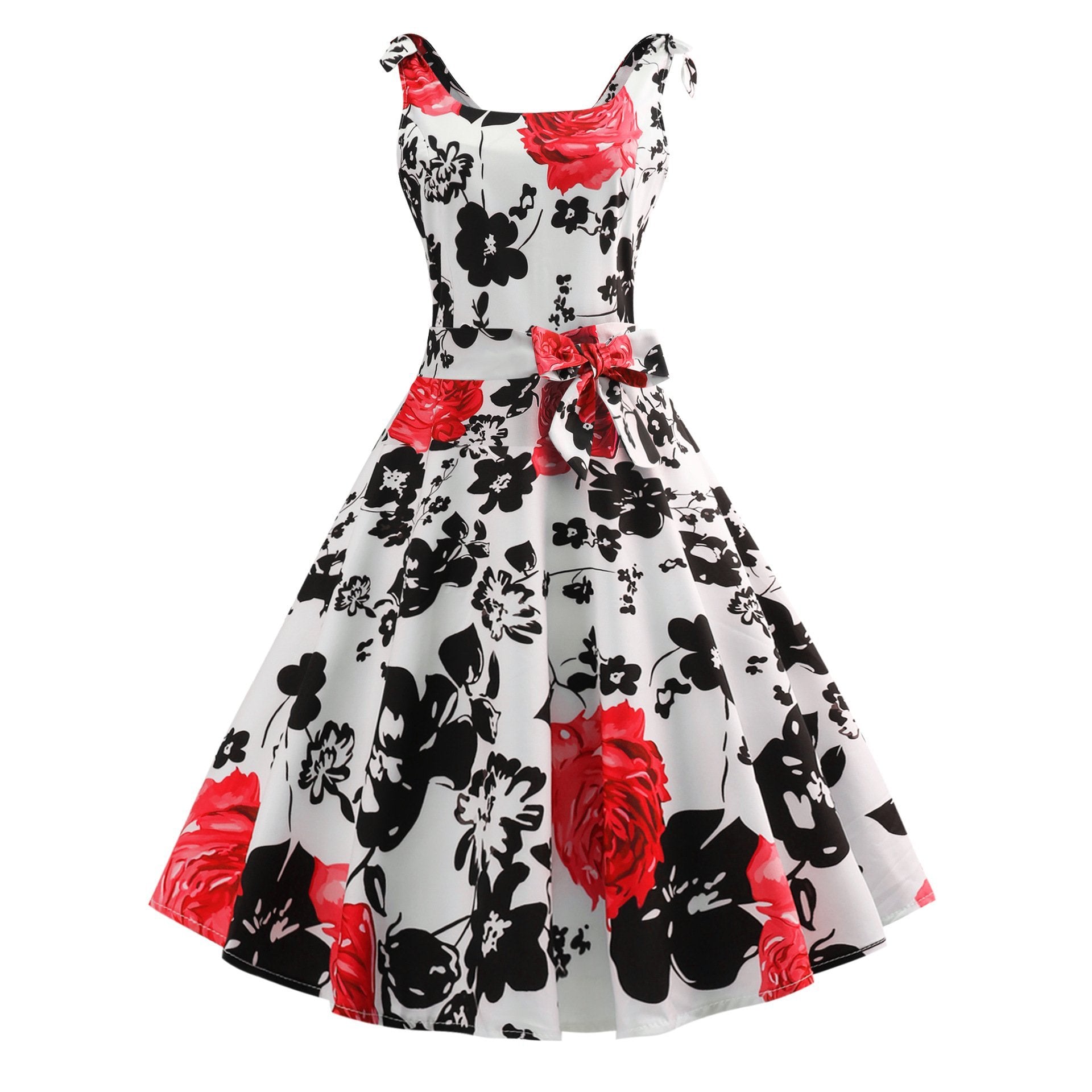 Flower Print Waist Tie Dress - Theone Apparel