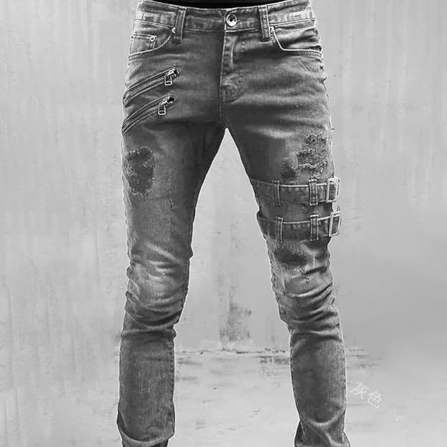 Tactical Denim Jeans with Buckles and Zippers – THEONE APPAREL