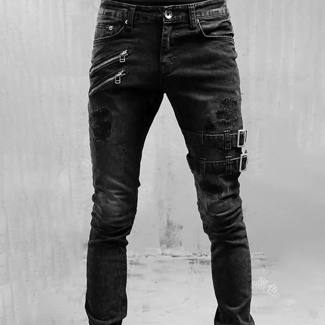 Tactical Denim Jeans with Buckles and Zippers – THEONE APPAREL