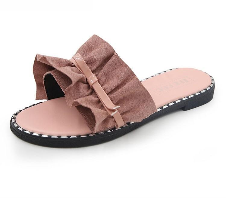 Ruche strap stud -trim slippers