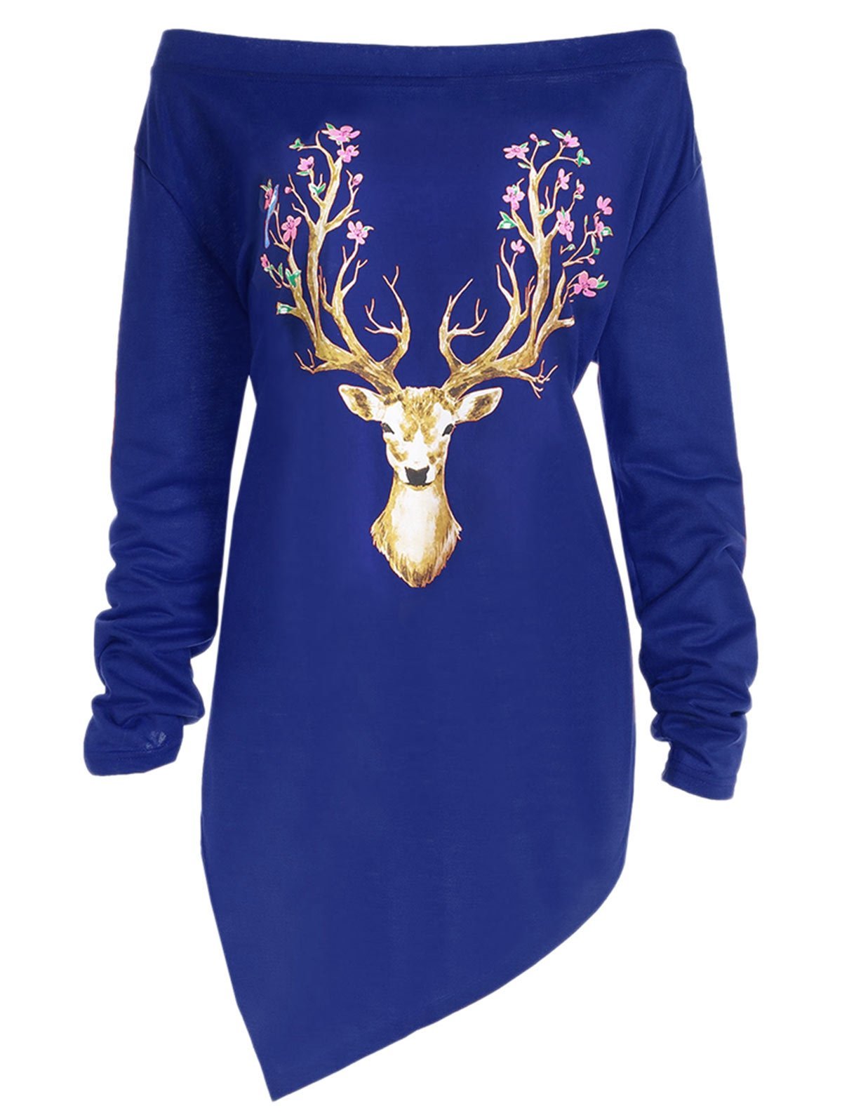 Plus Size Christmas Reindeer Asymmetrical Tee